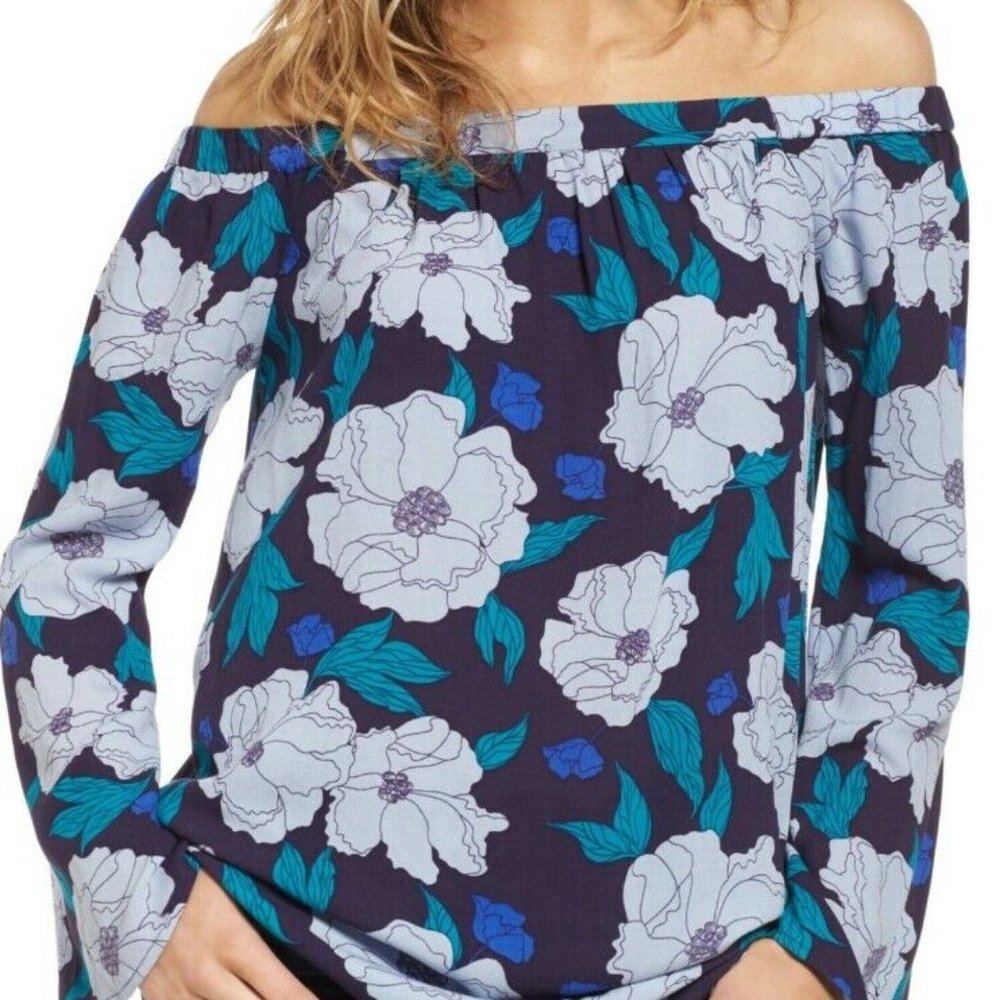 NWT $45 Nordstrom BP Off the Shoulder Tunic - Navy Dusk Flower - Sz S